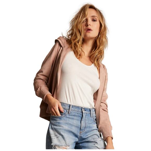 AS by DF Women’s XS Rose Pink Suede Zip Front Hoodie Designer Jacket Coat NEW - Picture 2 of 7